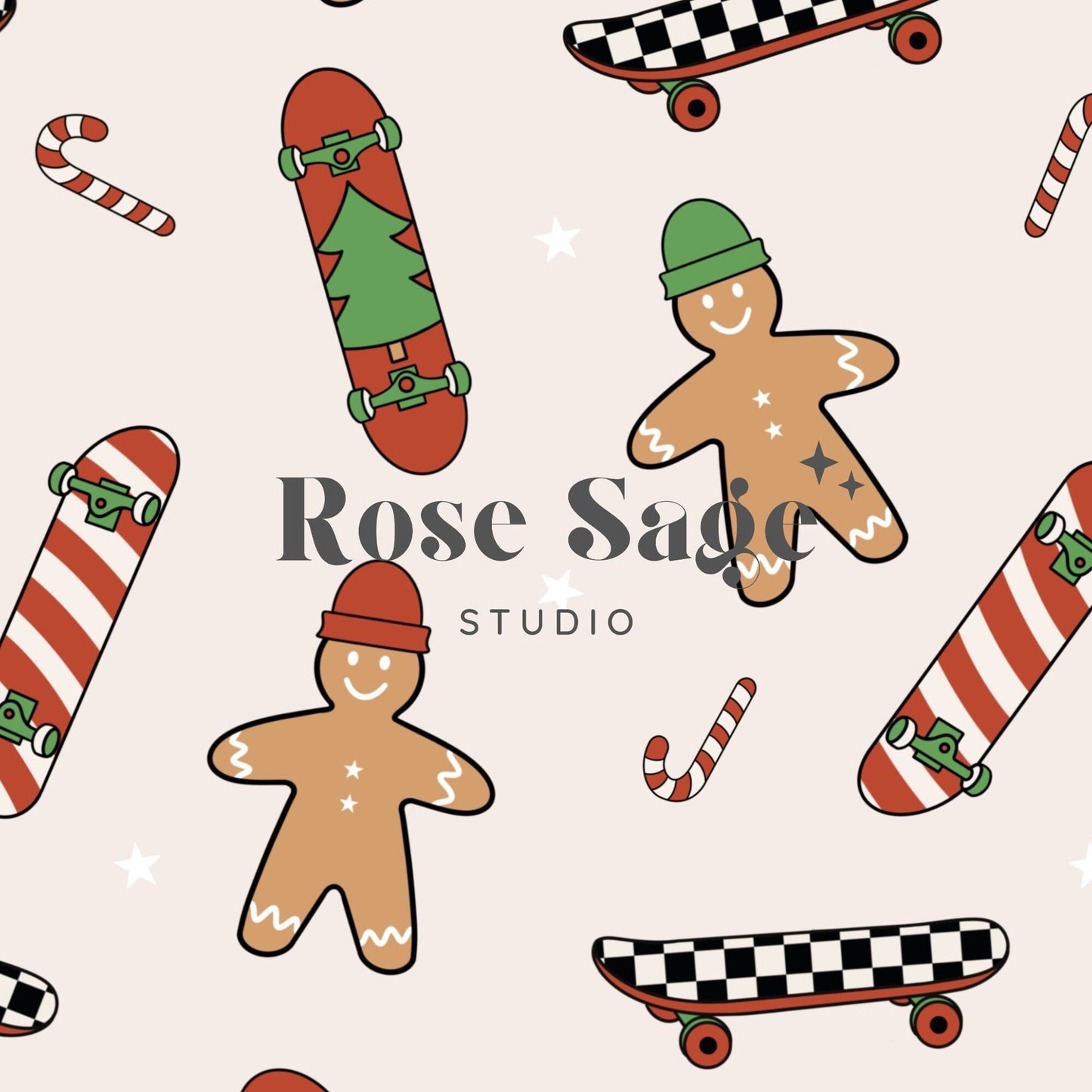 Skateboarding Gingerbread Seamless Pattern, Christmas Retro Seamless File, Holiday Checkered Seamless Pattern, Christmas Boy Seamless File