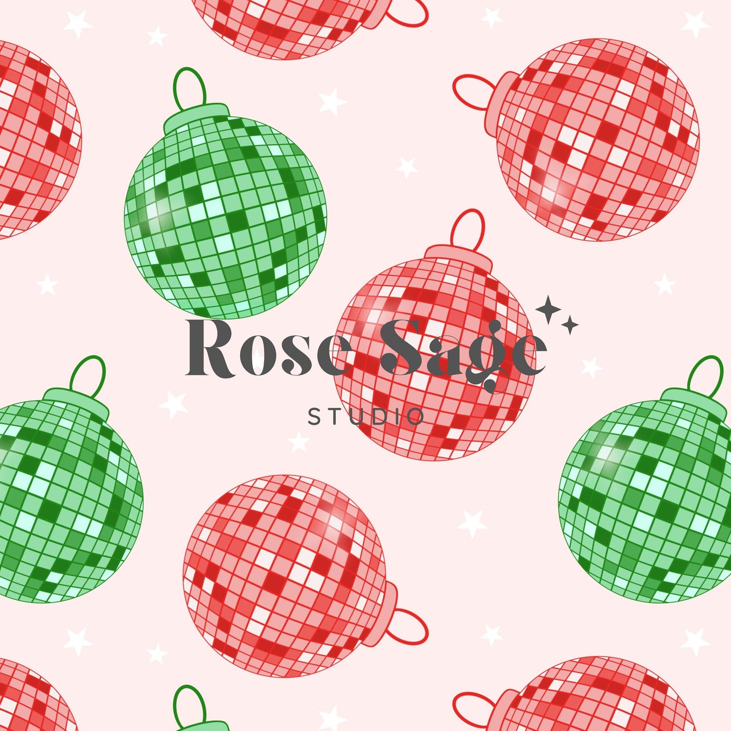 Retro Christmas Disco Ball Ornaments Seamless Pattern, Green Red Christmas Ornaments Seamless File, Disco Ball Groovy Christmas Pattern