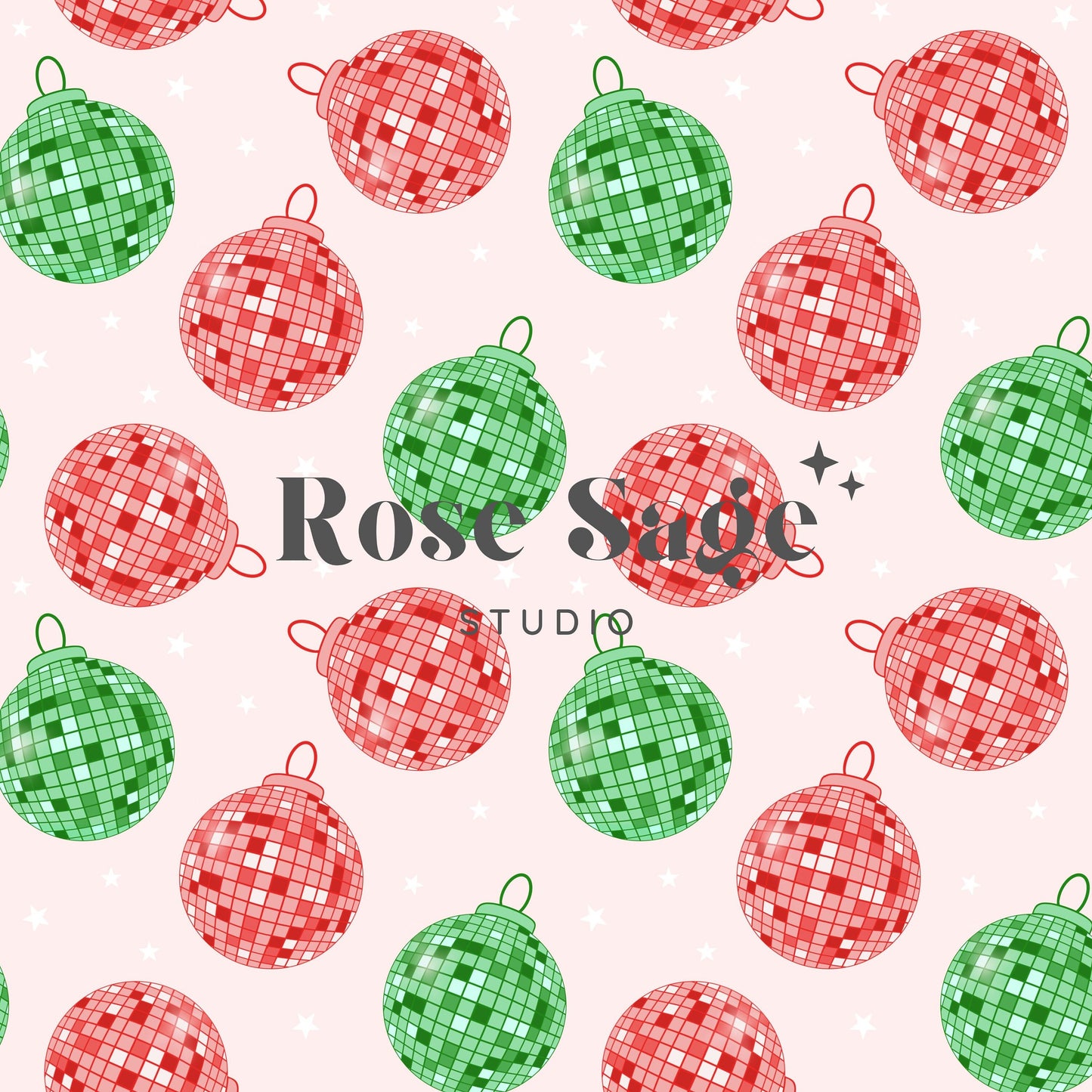 Retro Christmas Disco Ball Ornaments Seamless Pattern, Green Red Christmas Ornaments Seamless File, Disco Ball Groovy Christmas Pattern