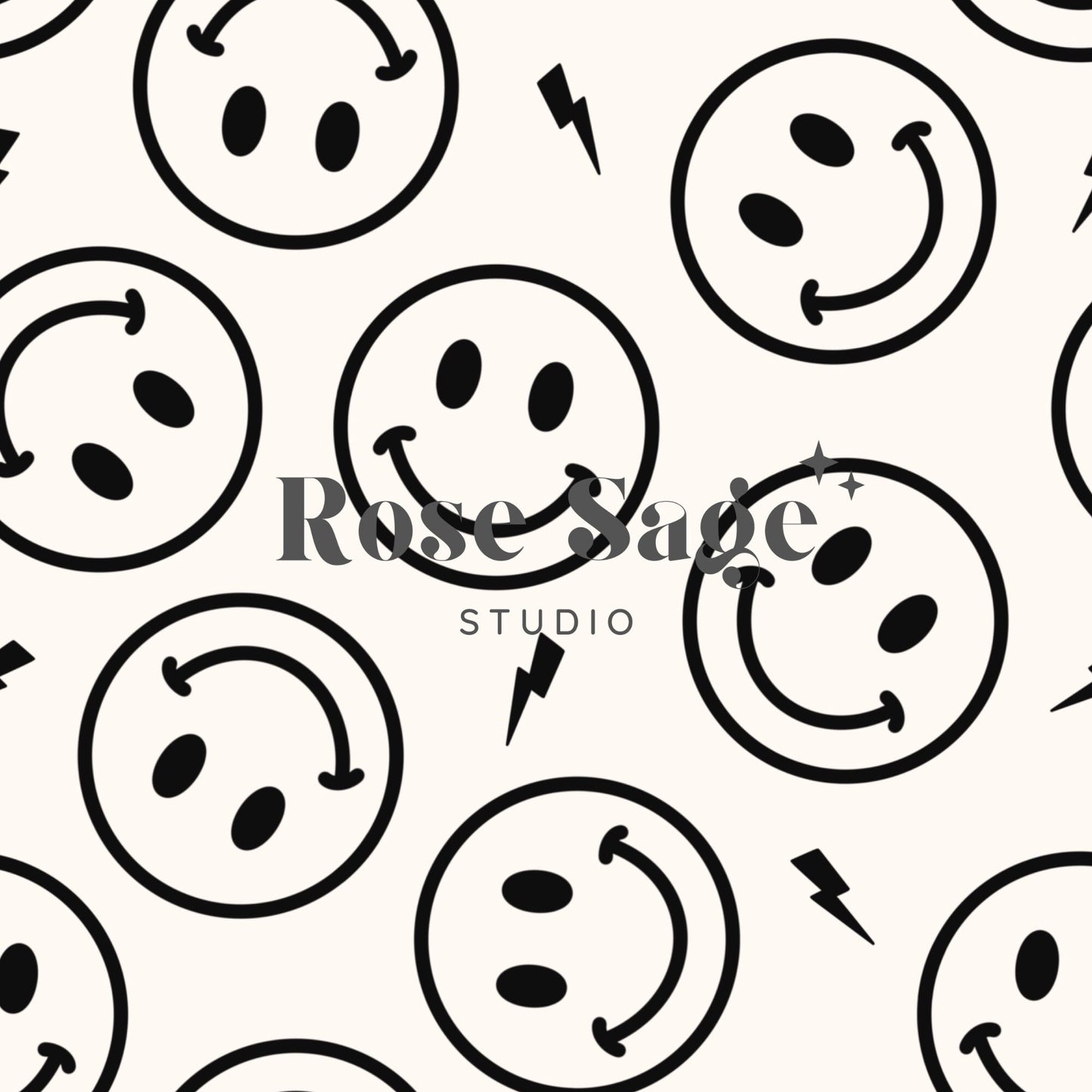 Neutral Smile Face Seamless Pattern, Smiley Face Lightning Bolt Seamless File, Boy Girl Lightning Bolt Happy Face Digital Pattern