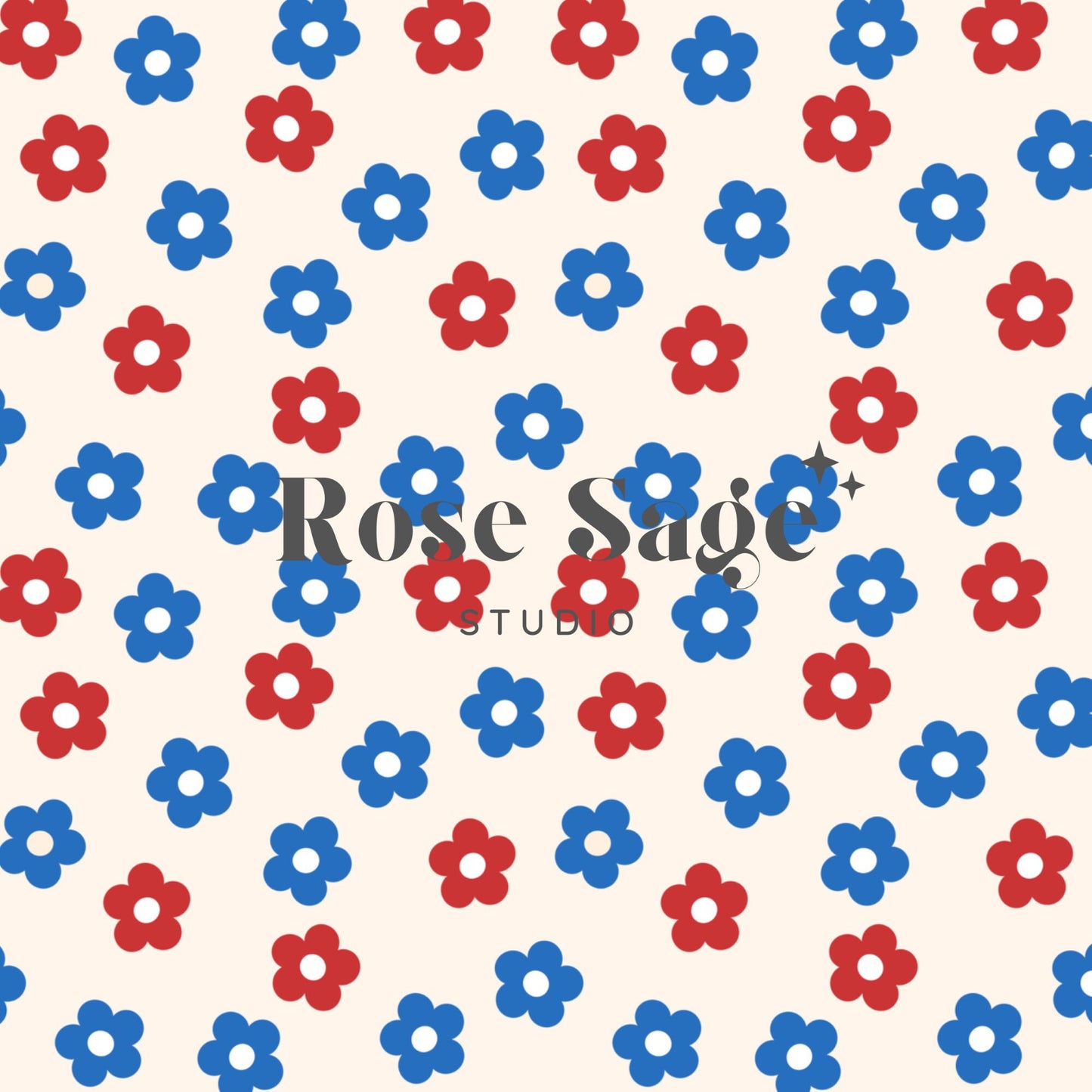 Fourth of July Daisy Seamless Pattern, Independence Day Red Blue Floral Seamless File, Retro Daisy Girl 4th of July Seamless Pattern