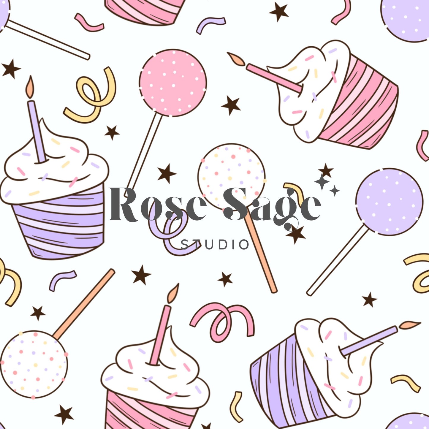 Birthday Seamless Pattern, Cake Pop Birthday Seamless File, Girl Birthday Cupcakes Seamless Surface Pattern