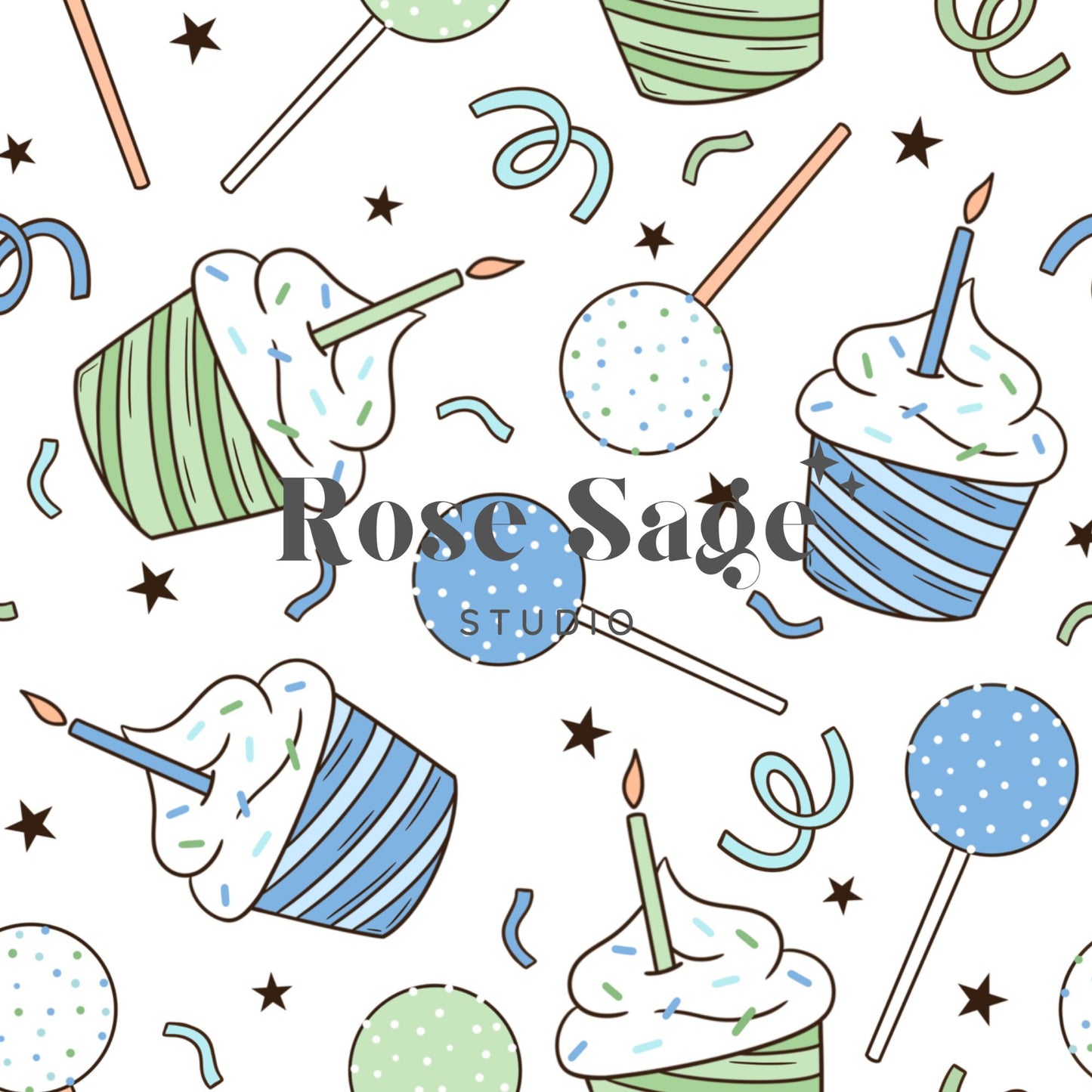Birthday Seamless Pattern, Cake Pop Birthday Seamless File, Boy Birthday Cupcakes Seamless Surface Pattern