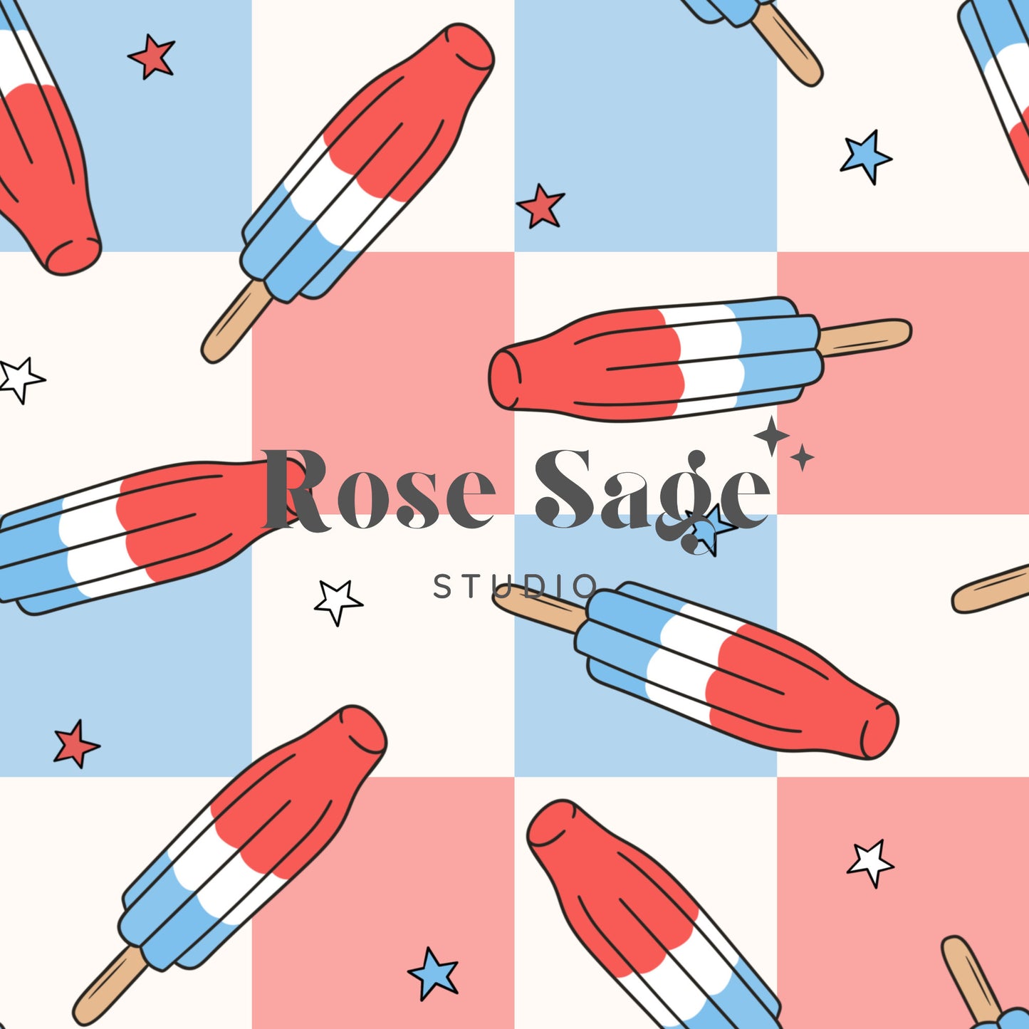 Fourth of July Checkered Popsicle Seamless Pattern