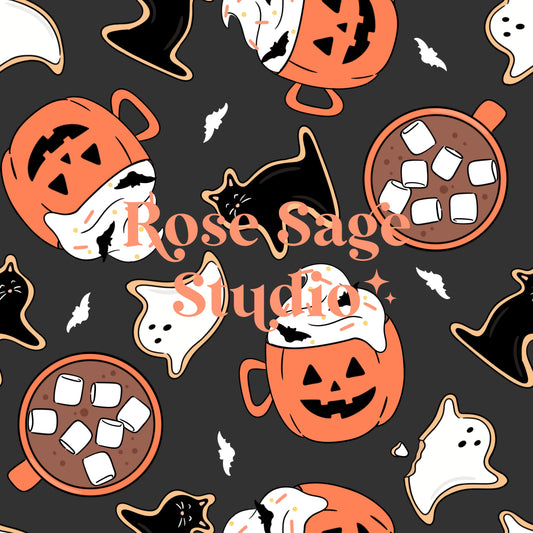 Halloween Hot Cocoa and Cookies Seamless File