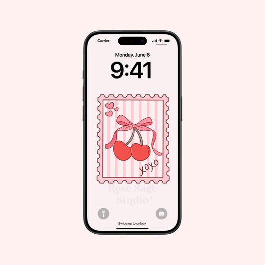 Cherry Bow Stamp Phone Wallpaper