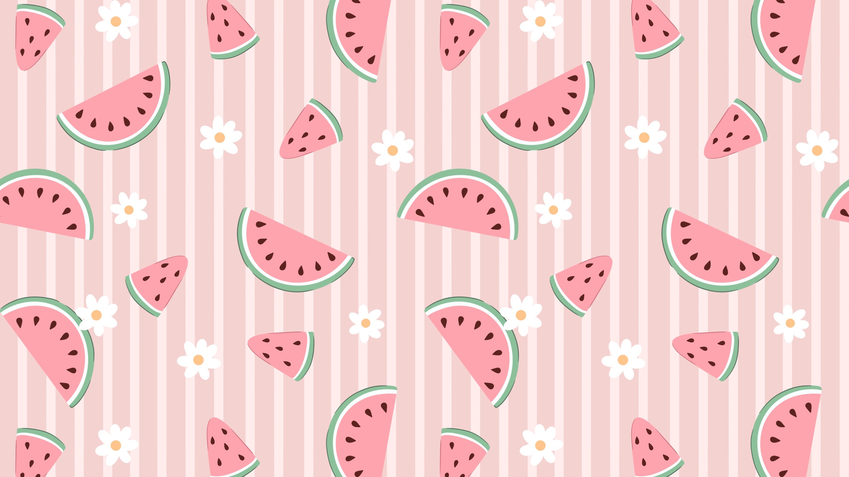 Pattern of watermelon slices and flowers on a pink background