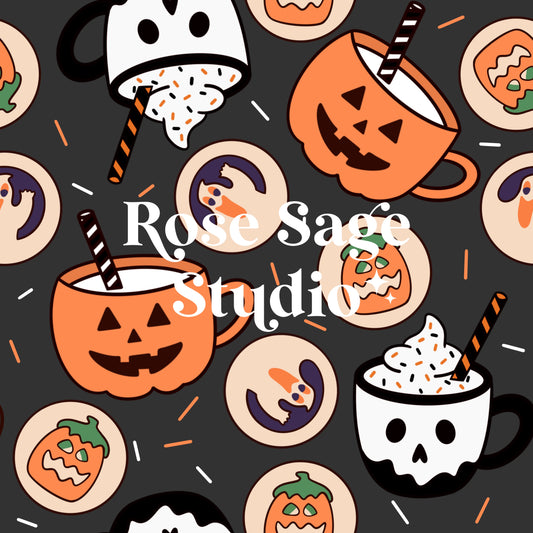 Halloween Cookies and Milk Seamless Pattern File