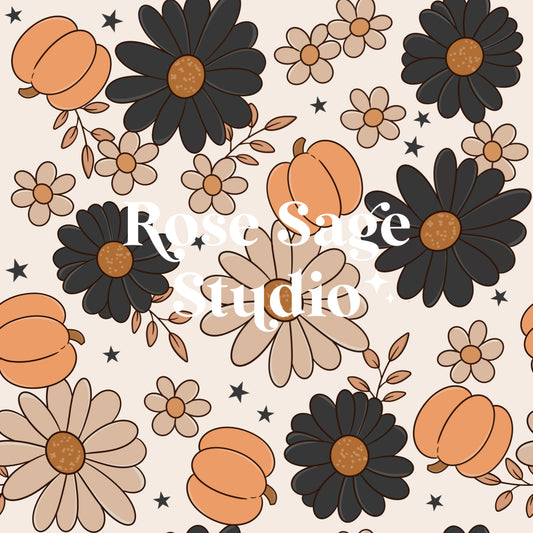 Halloween Floral and Pumpkins Seamless File