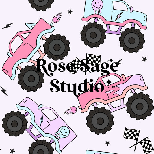 Girl Monster Trucks Seamless Pattern File