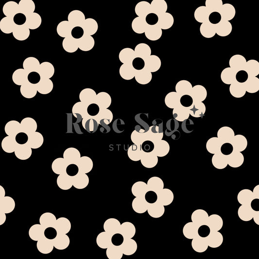 Beige Black Flower Seamless Digital Pattern, Boho Floral Seamless Pattern, Daisy Seamless Digital Pattern Design