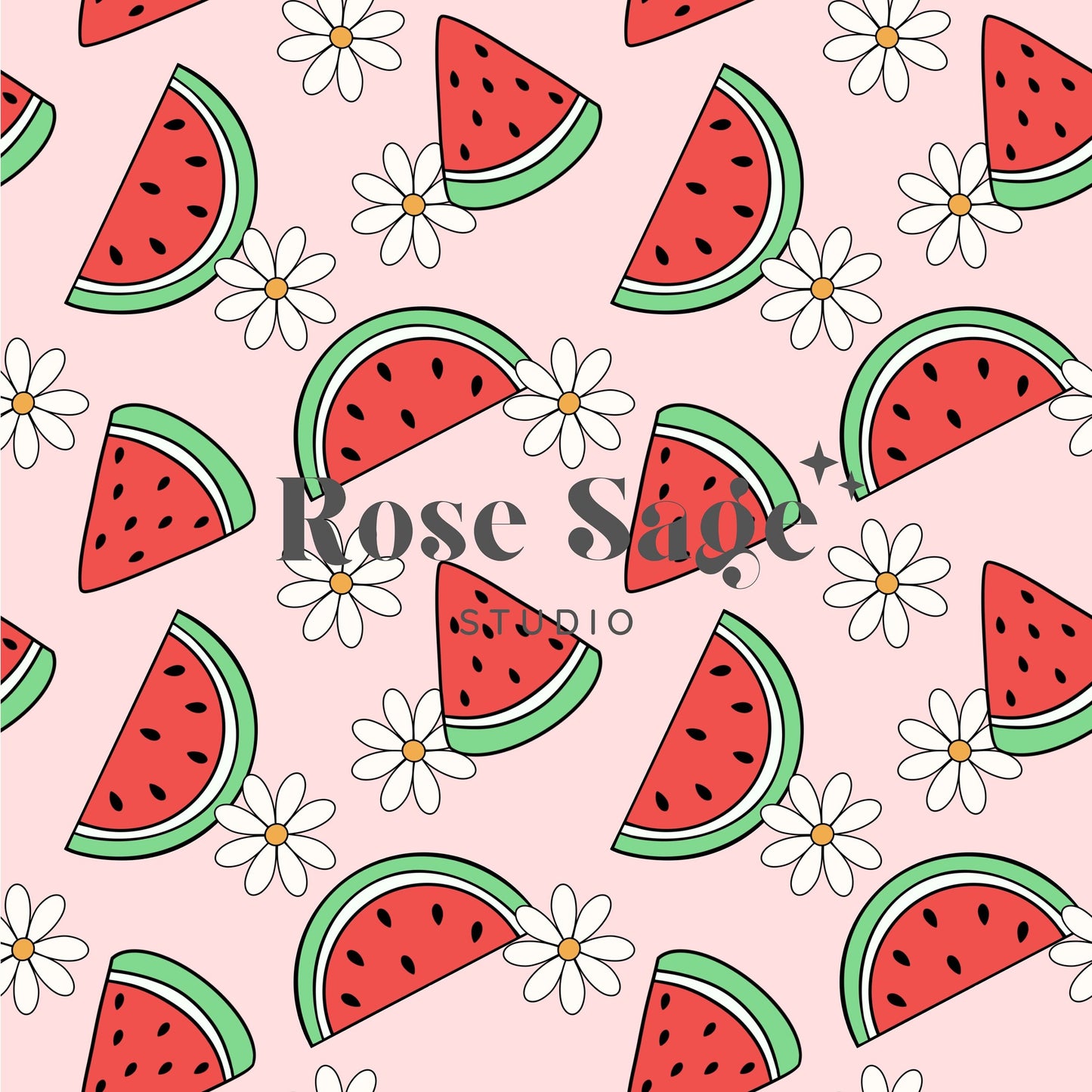 Watermelon Daisy Seamless Digital Pattern, Summer Watermelon Flower Seamless Digital Pattern, Retro Daisy Fruit Seamless Pattern File