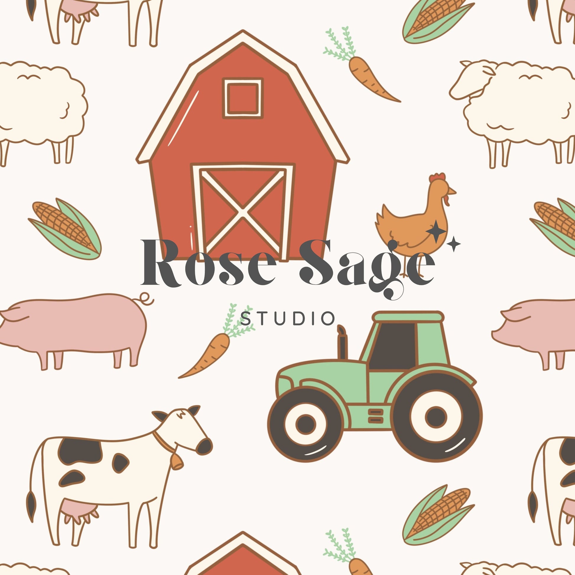 Boho Farm Seamless Pattern, Neutral Farm Animals Seamless Pattern File, Barn Tractor Boy Girl Seamless Repeat Pattern Design