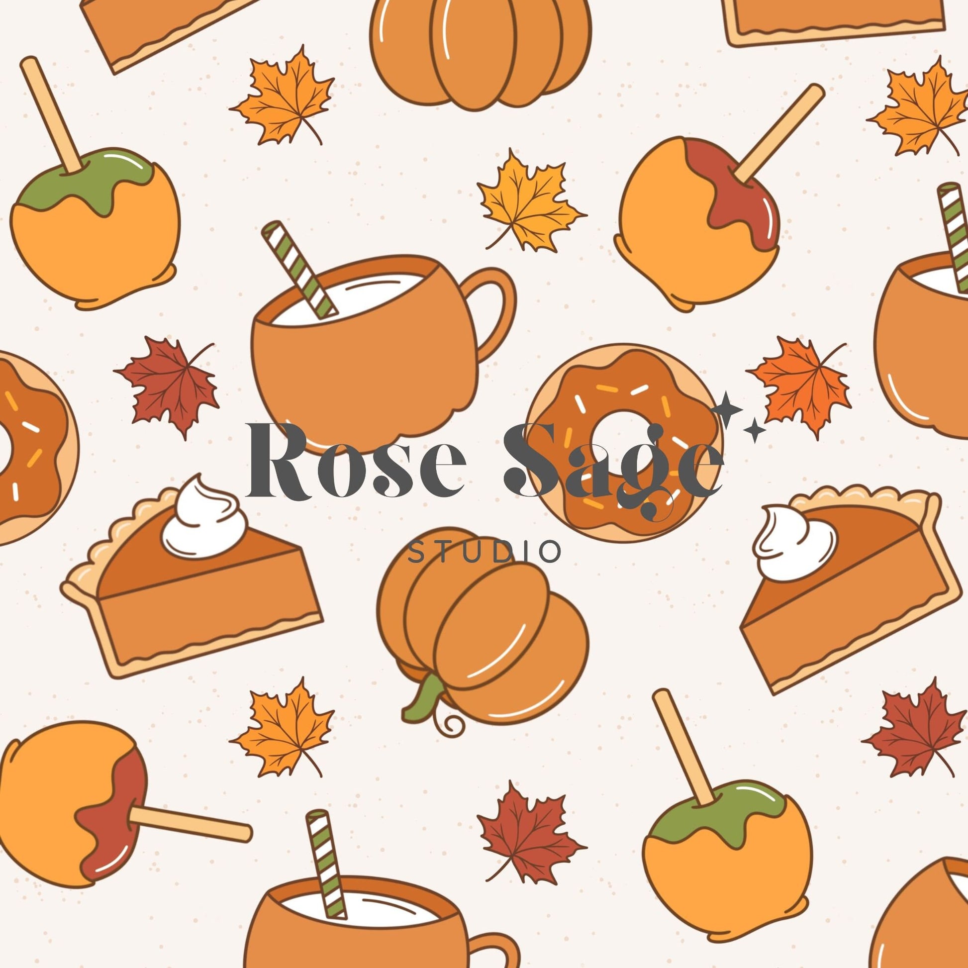 Thanksgiving Seamless Pattern, Pumpkin Pie Seamless Pattern, Fall Pumpkin Leafs Apple Seamless File, Beige Autumn Treats Candy Apple