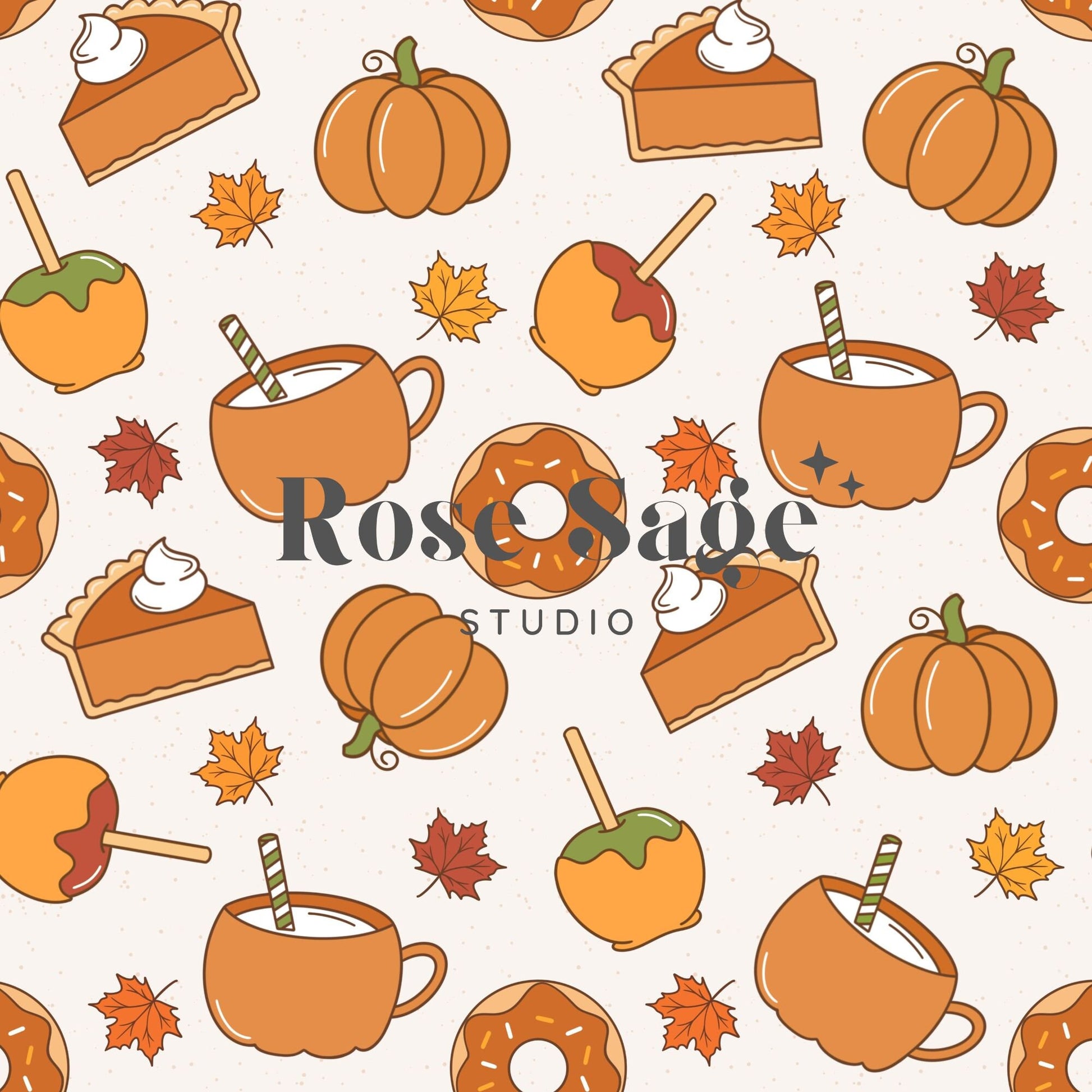 Thanksgiving Seamless Pattern, Pumpkin Pie Seamless Pattern, Fall Pumpkin Leafs Apple Seamless File, Beige Autumn Treats Candy Apple