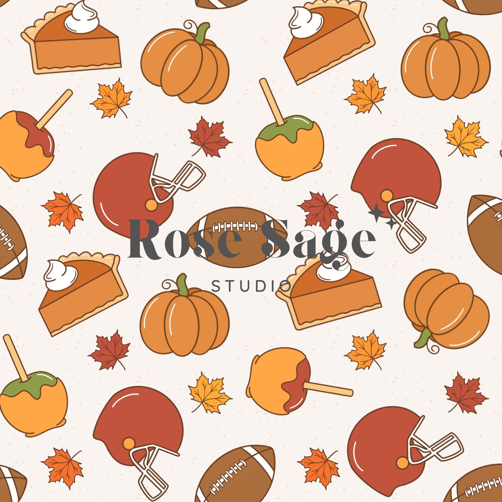 Thanksgiving Seamless Pattern, Football Fall Seamless Pattern, Fall Pumpkin Leafs Apple Seamless File, Beige Boy Sports Seamless File