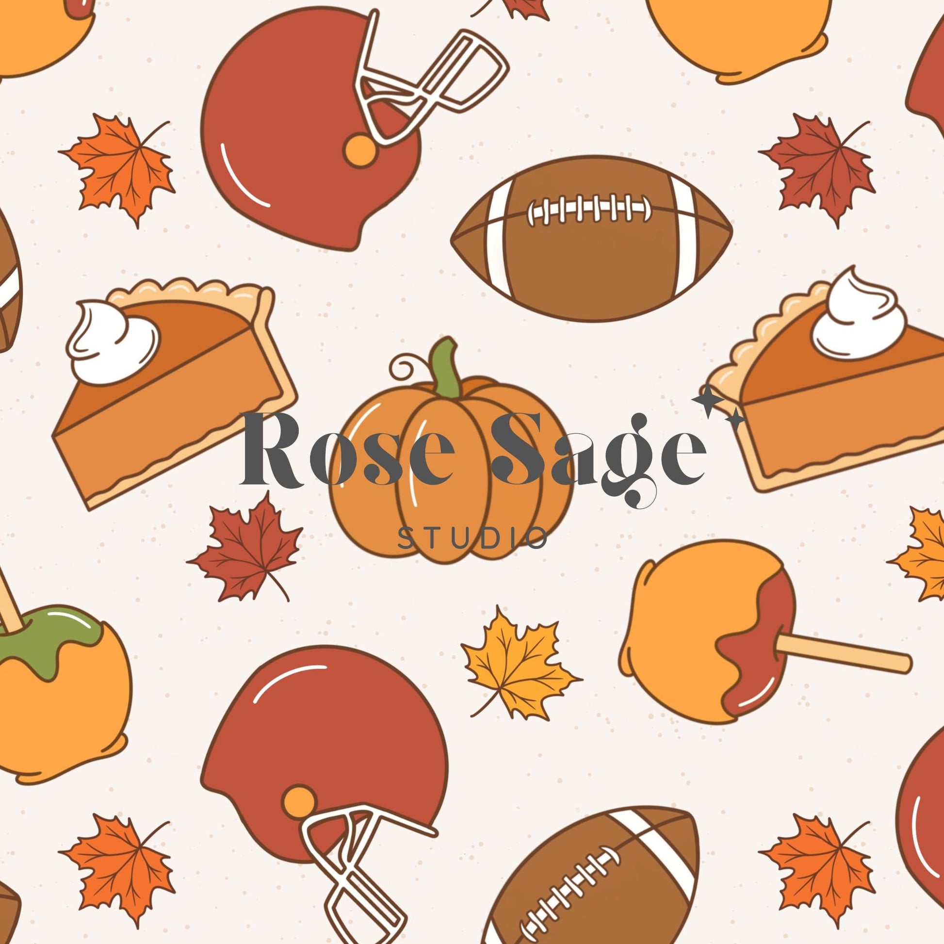 Thanksgiving Seamless Pattern, Football Fall Seamless Pattern, Fall Pumpkin Leafs Apple Seamless File, Beige Boy Sports Seamless File