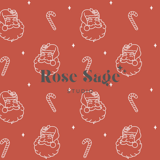 Retro Christmas Santa Clause Seamless Pattern, Vintage Christmas Seamless Pattern, Boho Retro Santa Seamless Pattern File Candy Cane