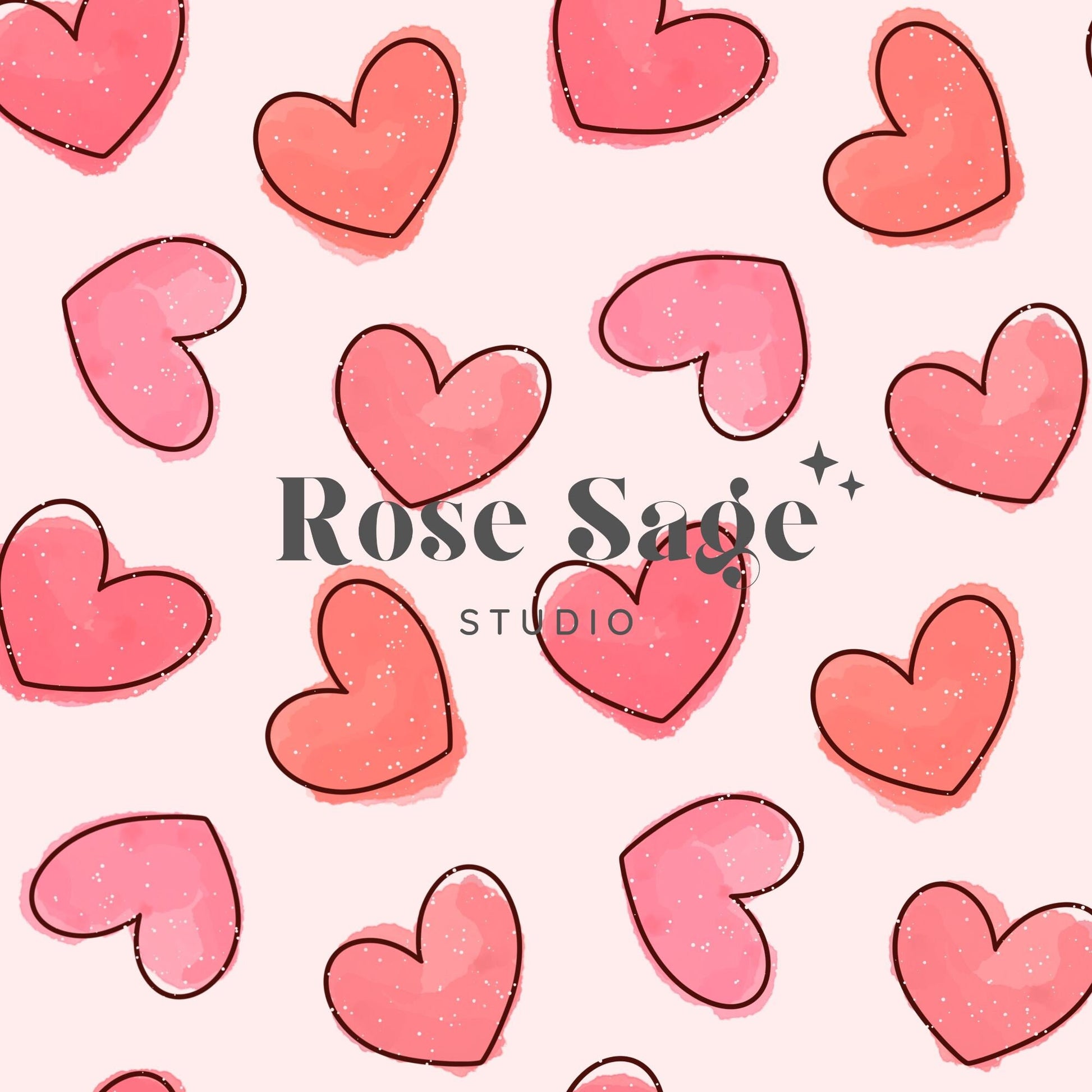 Watercolor Hearts Seamless Pattern, Valentines Hearts Seamless File, Girl Valentines Pink Heart Pattern, Boho Valentine Heart Seamless