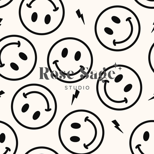 Neutral Smile Face Seamless Pattern, Smiley Face Lightning Bolt Seamless File, Boy Girl Lightning Bolt Happy Face Digital Pattern