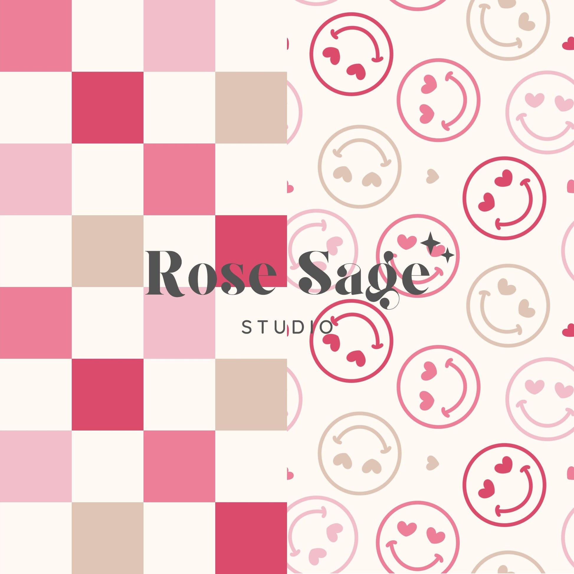 Valentine’s Smile Face Seamless Pattern Bundle, Boho Heart Smiley Face Checkerboard Seamless File, Valentine Pink Checkered Digital Pattern