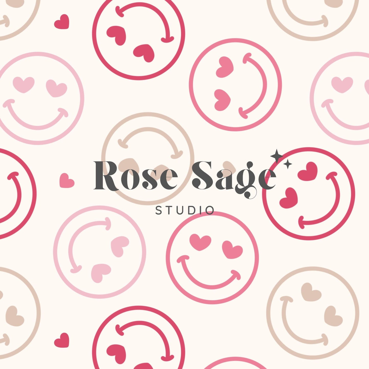 Valentine’s Smile Face Seamless Pattern, Boho Heart Eyes Smile Face Seamless, Girl Valentine Pink Beige Hearts Seamless Pattern