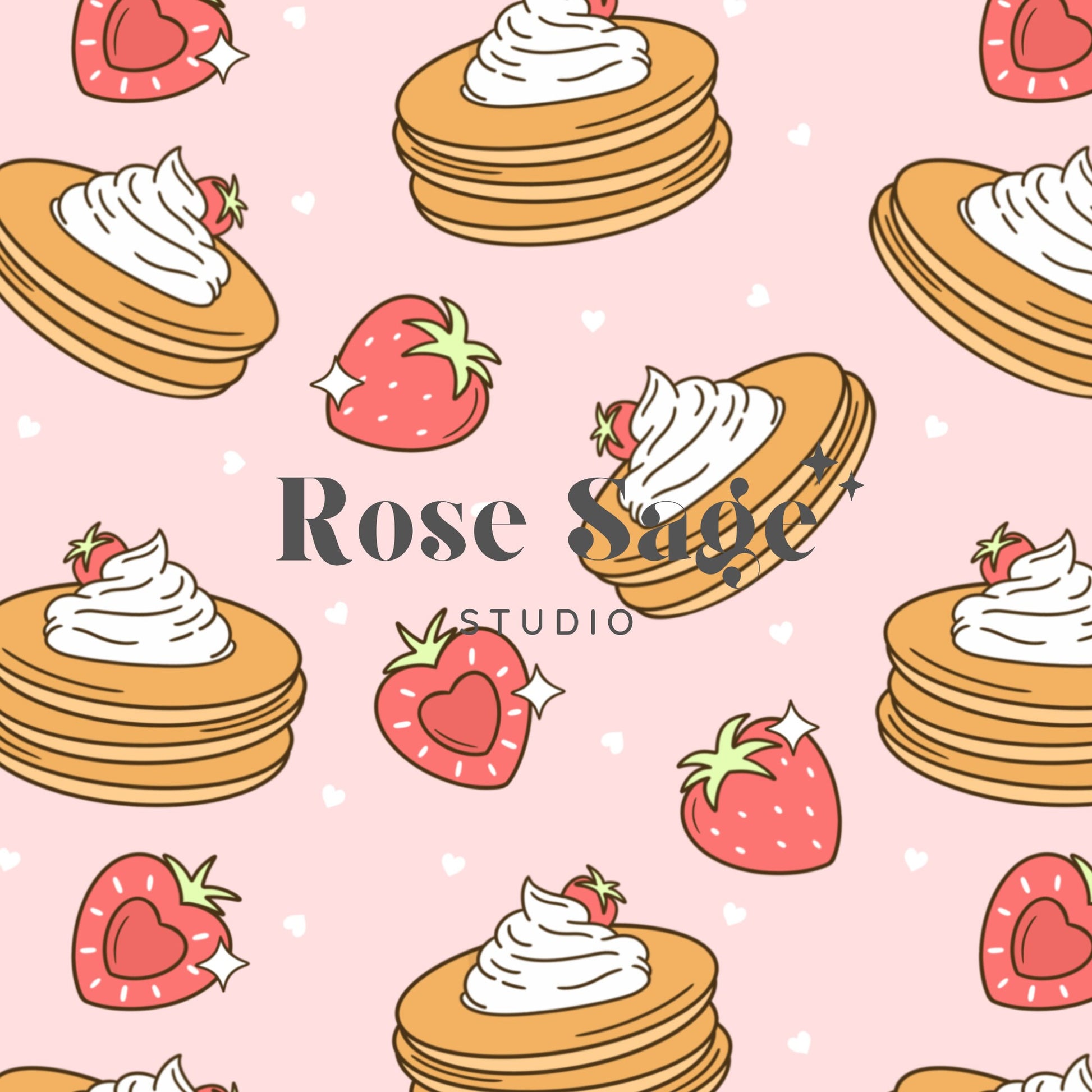 Valentines Day Strawberry Pancakes Seamless Pattern, Breakfast Seamless File, Pink Valentines Seamless Pattern, Retro Girl Seamless Pattern