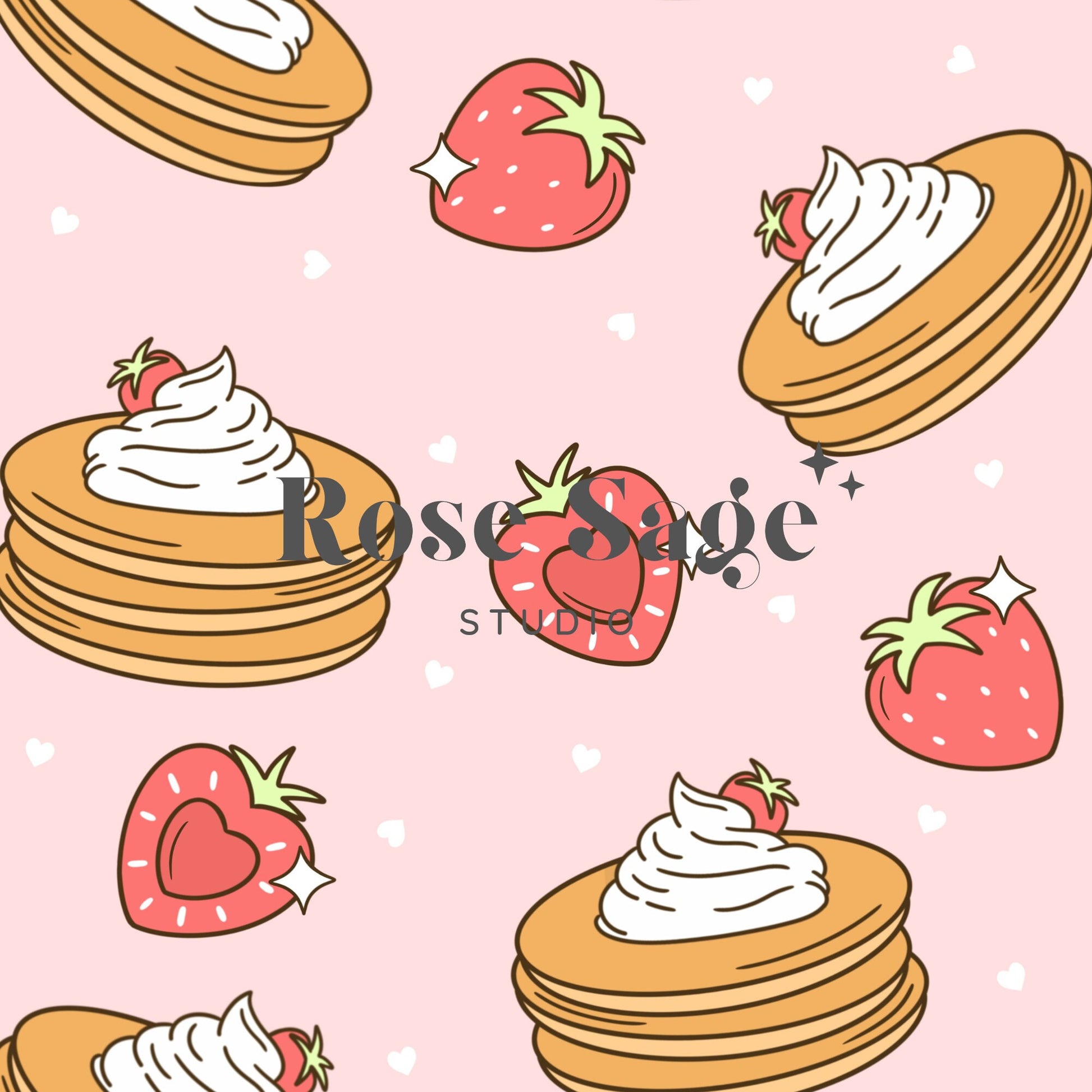 Valentines Day Strawberry Pancakes Seamless Pattern, Breakfast Seamless File, Pink Valentines Seamless Pattern, Retro Girl Seamless Pattern