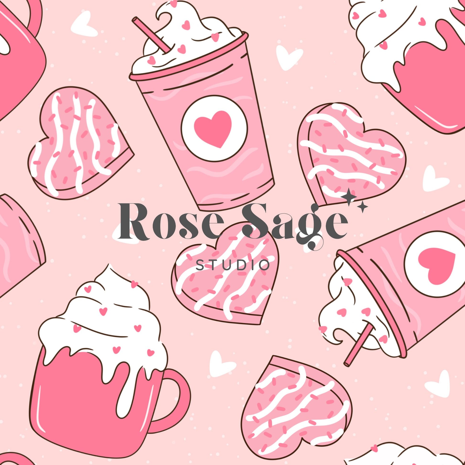 Valentines Day Cookies Seamless Pattern, Valentines Drink Heart Cakes Seamless File, Girl Valentines Day Treats Seamless File