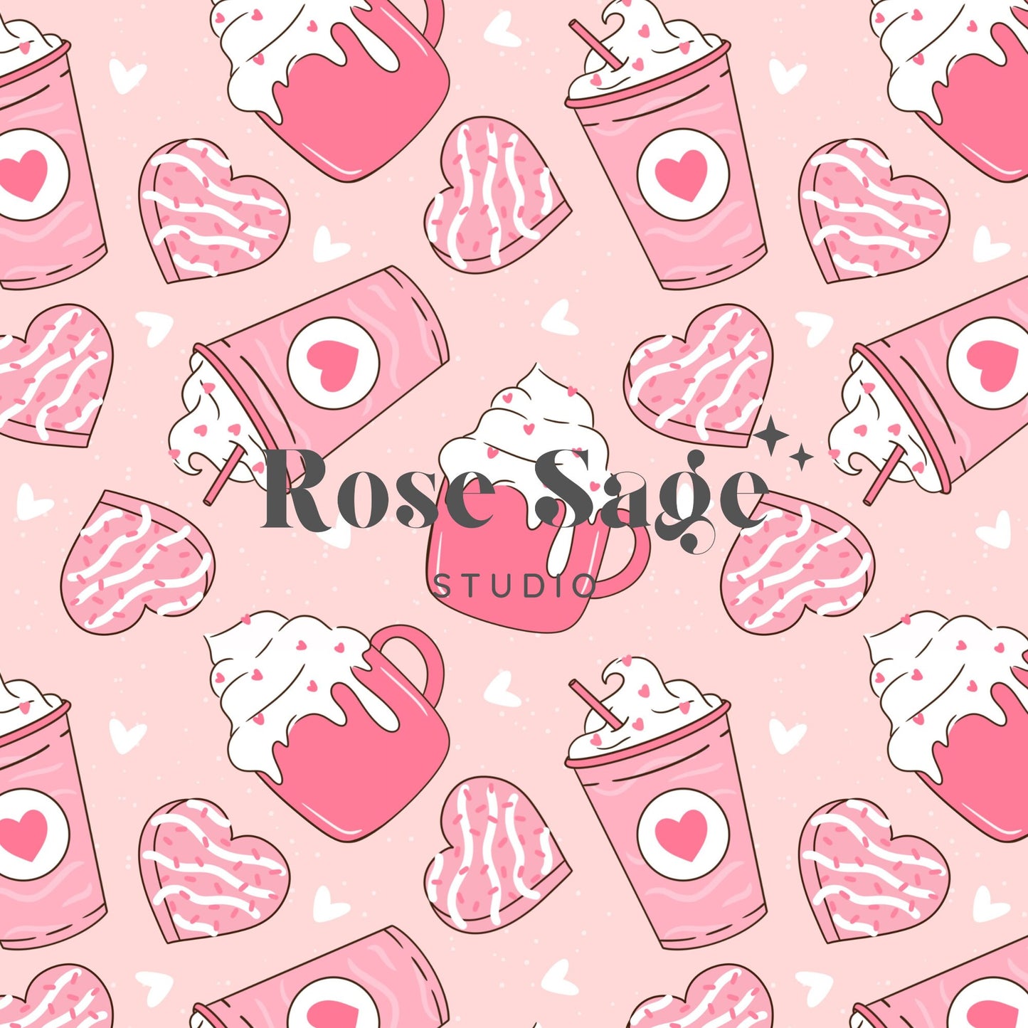 Valentines Day Cookies Seamless Pattern, Valentines Drink Heart Cakes Seamless File, Girl Valentines Day Treats Seamless File