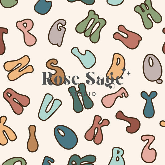 Boho Alphabet Seamless Pattern, Boho School Letters Seamless File, Boho Boy Girl Seamless Pattern,