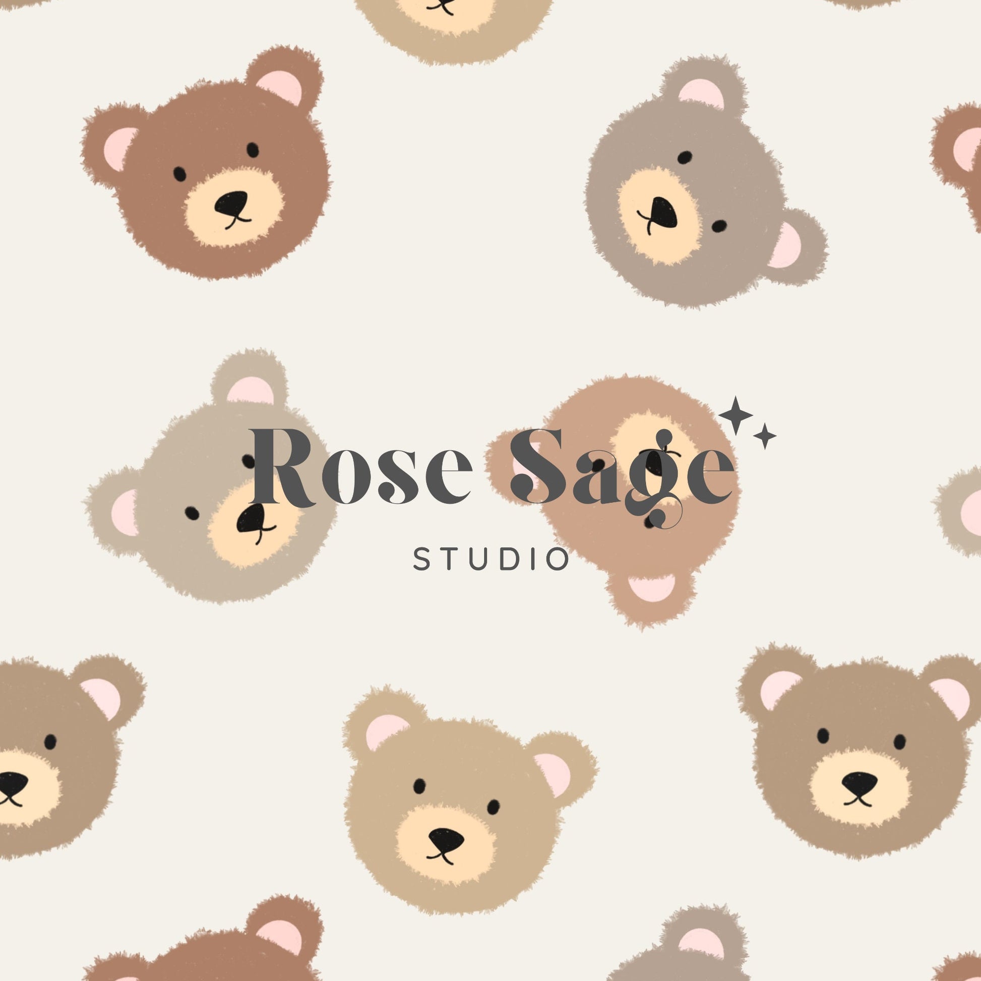 Neutral Teddy Bear Seamless File, Boho Bears Seamless Pattern, Beige Brown Bear Seamless Surface Pattern