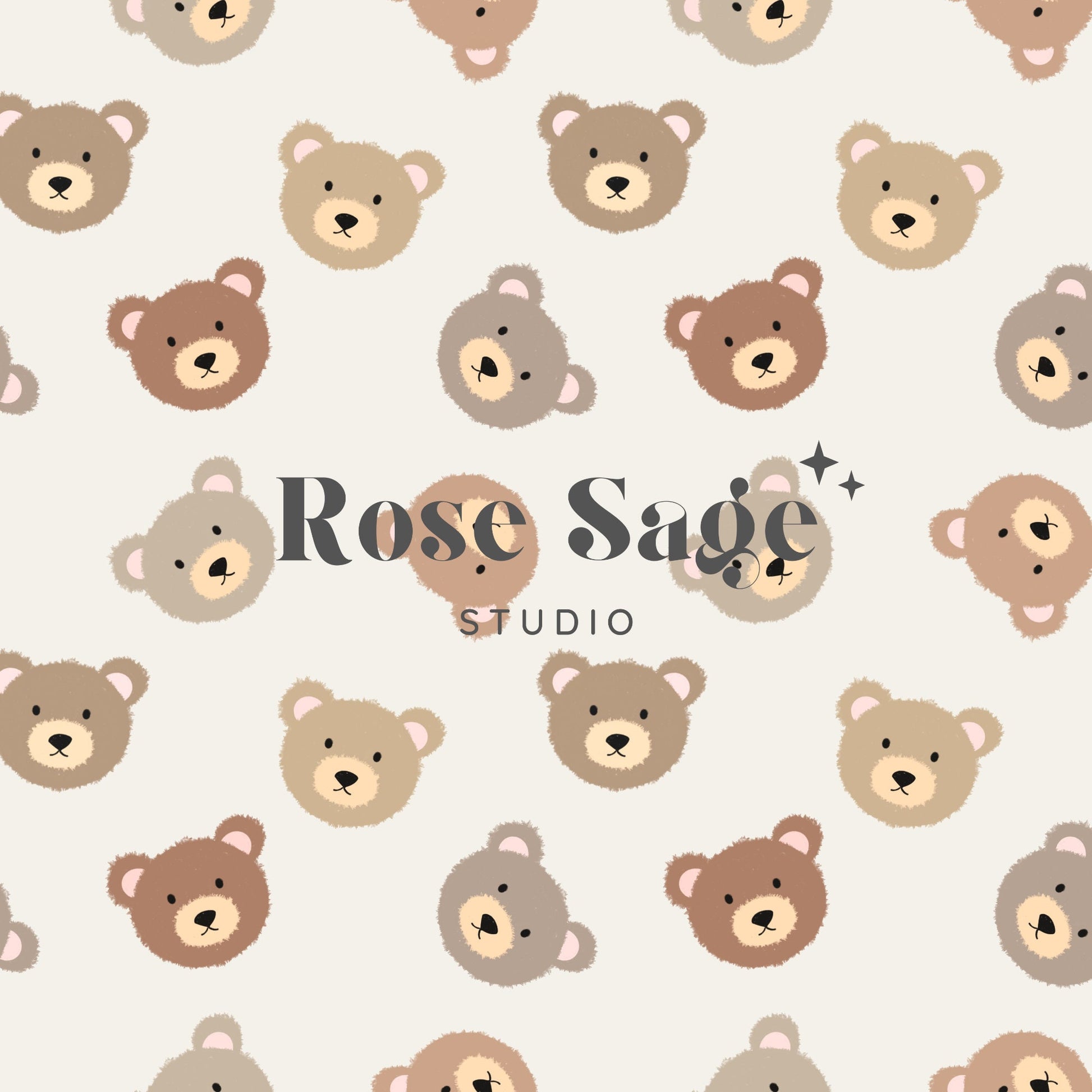 Neutral Teddy Bear Seamless File, Boho Bears Seamless Pattern, Beige Brown Bear Seamless Surface Pattern