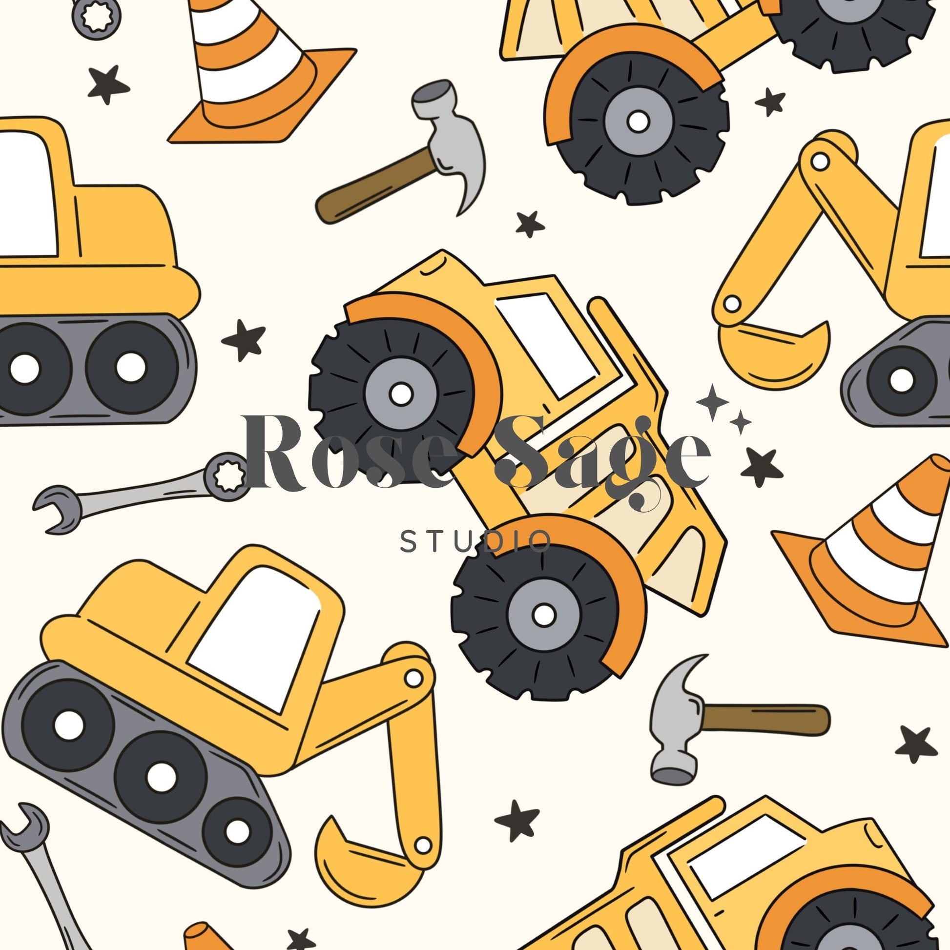 Construction Seamless Pattern, Boy Seamless File, Construction Truck Vehicle Seamless File, Boy Surface Pattern