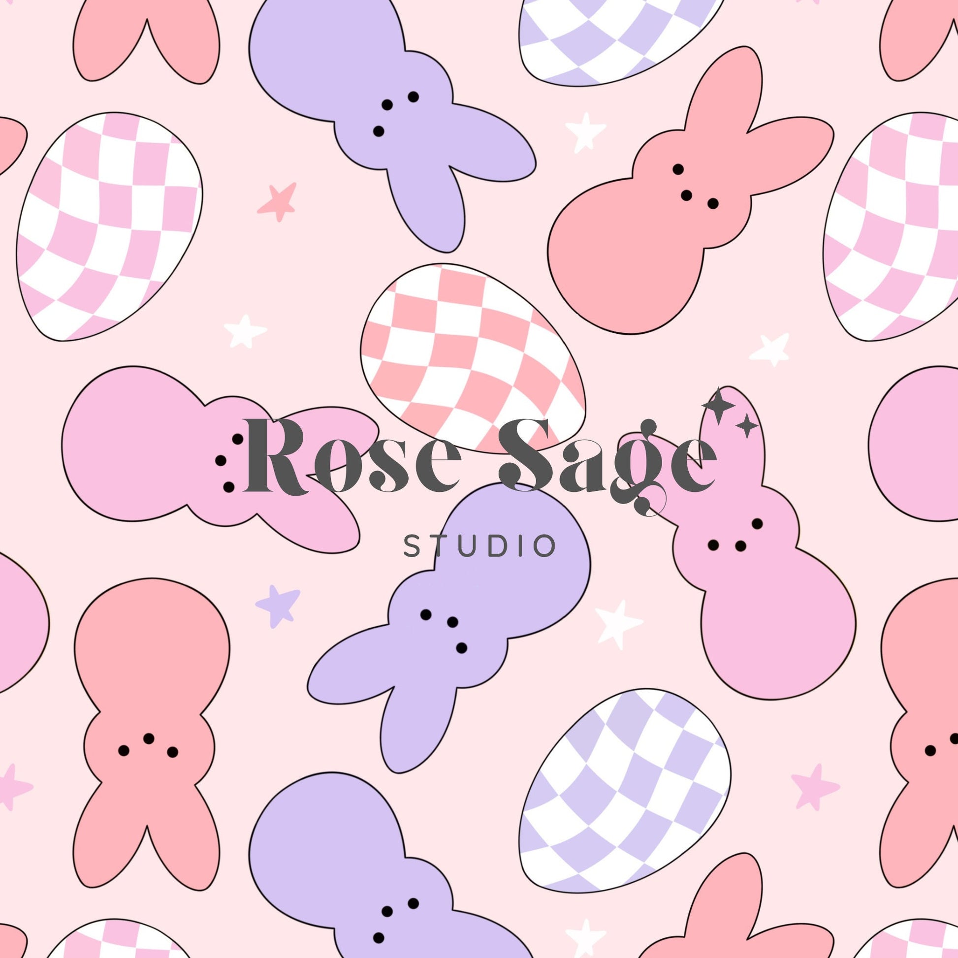 Easter Bunny Candy Seamless File, Easter Pastel Bunnies Seamless Pattern, Girl Easter Spring Checkered Eggs Seamless Pattern