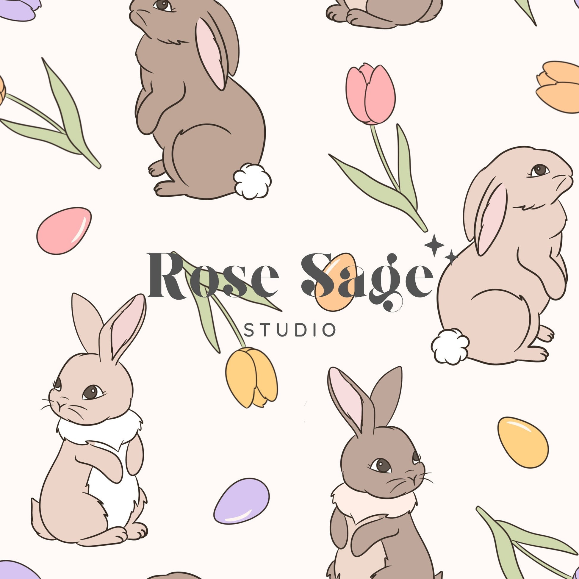 Easter Bunny Seamless Pattern, Girl Easter Bunnies Tulips Seamless File, Spring Bunny Floral Seamless Pattern, Boho Easter Seamless Design