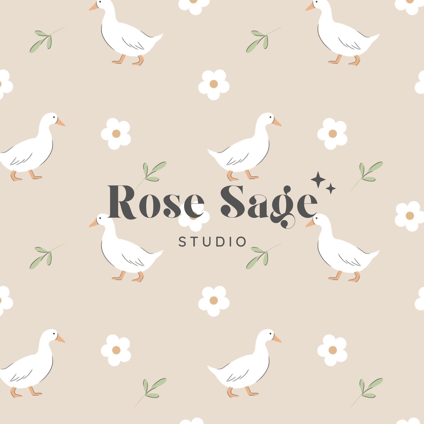 Boho Ducks and Daisies Seamless File, Duck White Daisy Seamless Pattern, Neutral Beige Floral Seamless Surface Pattern