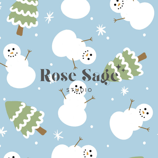 Boho Winter Snowman Trees Seamless Pattern, Boho Christmas Snowmen Seamless File, Neutral Winter Holiday Snow Digital Seamless Pattern