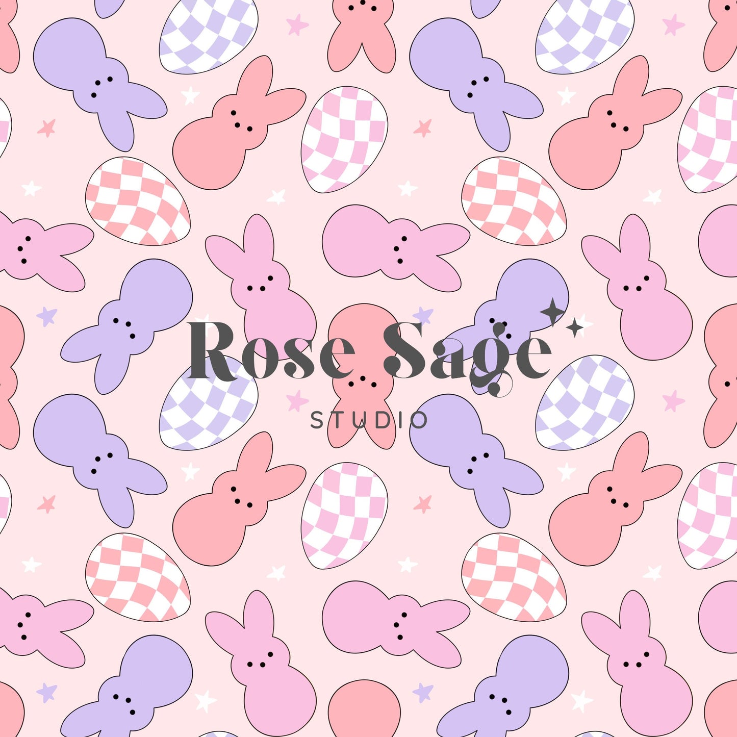 Easter Bunny Candy Seamless File, Easter Pastel Bunnies Seamless Pattern, Girl Easter Spring Checkered Eggs Seamless Pattern