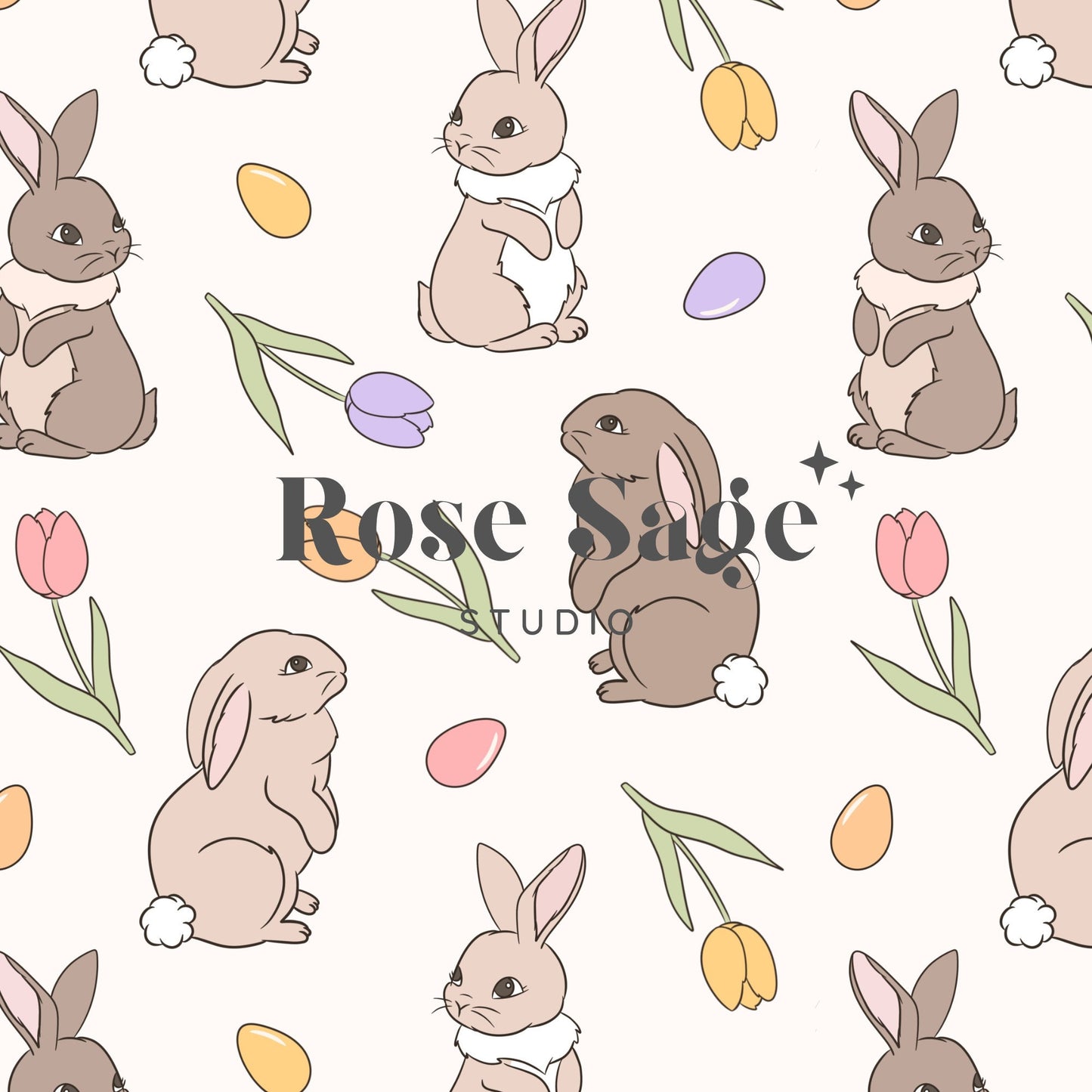 Easter Bunny Seamless Pattern, Girl Easter Bunnies Tulips Seamless File, Spring Bunny Floral Seamless Pattern, Boho Easter Seamless Design