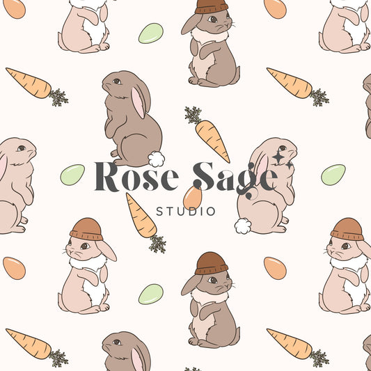 Easter Bunny Seamless Pattern, Boy Easter Bunnies Carrots Seamless File, Spring Bunny Seamless Pattern, Boho Easter Seamless Design