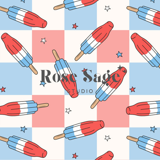 Fourth of July Checkered Popsicle Seamless Pattern