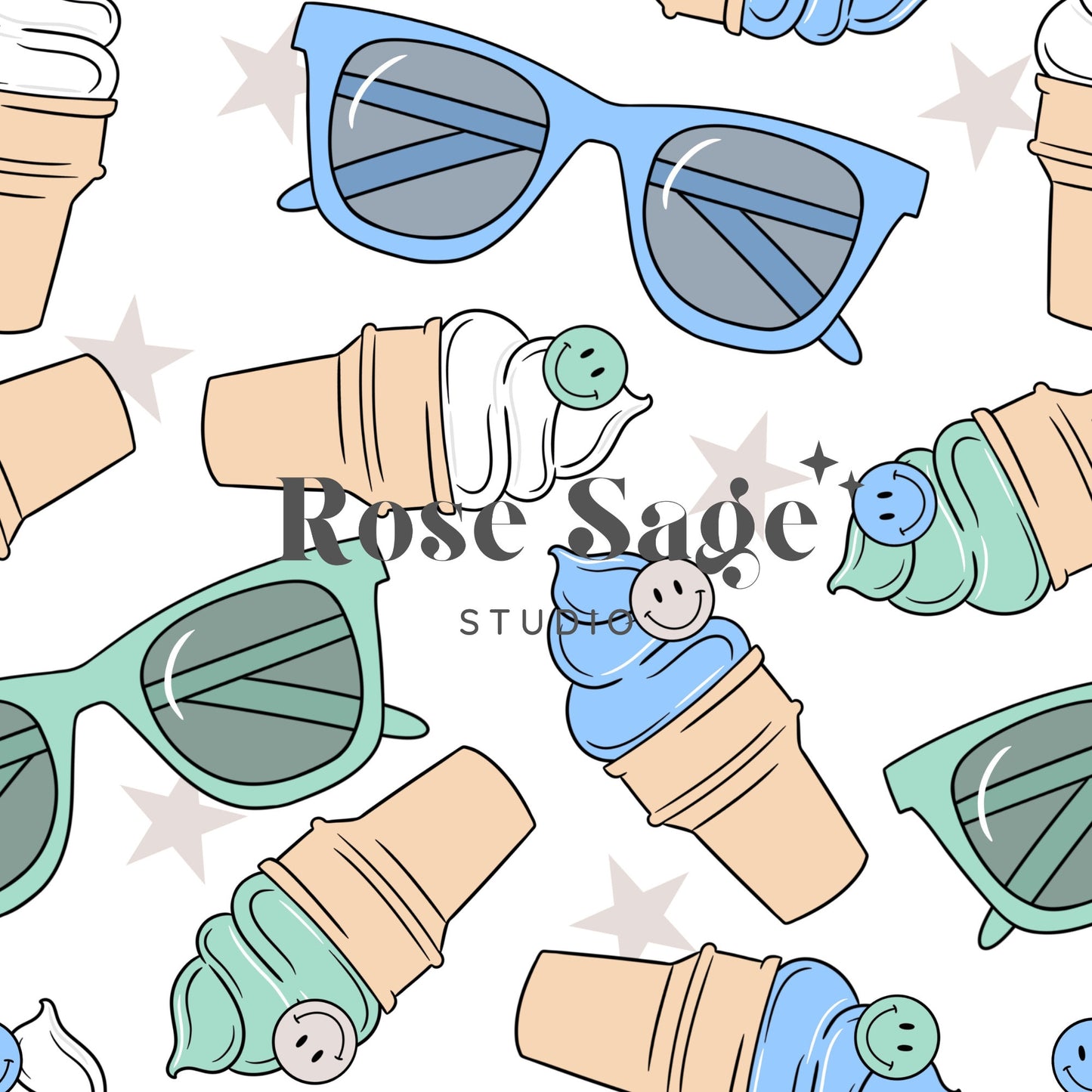 Summer Ice Cream Seamless File, Smile Face Sunglasses Boy Summer Seamless Pattern, Boy Seamless File