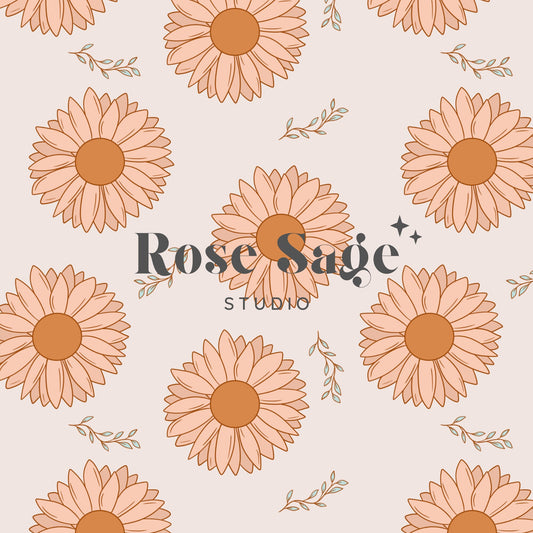 Boho Floral Seamless File, Vintage Daisy Seamless Pattern, Girl Flower Seamless Pattern