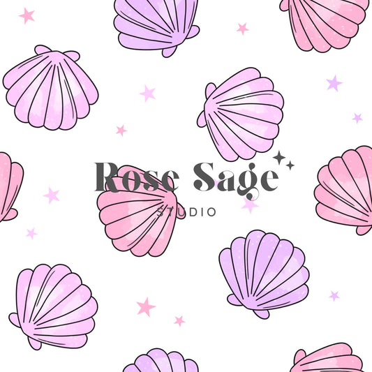 Watercolor Seashells Seamless File, Summer Seashell Seamless Pattern, Girl Summer Digital Seamless Pattern