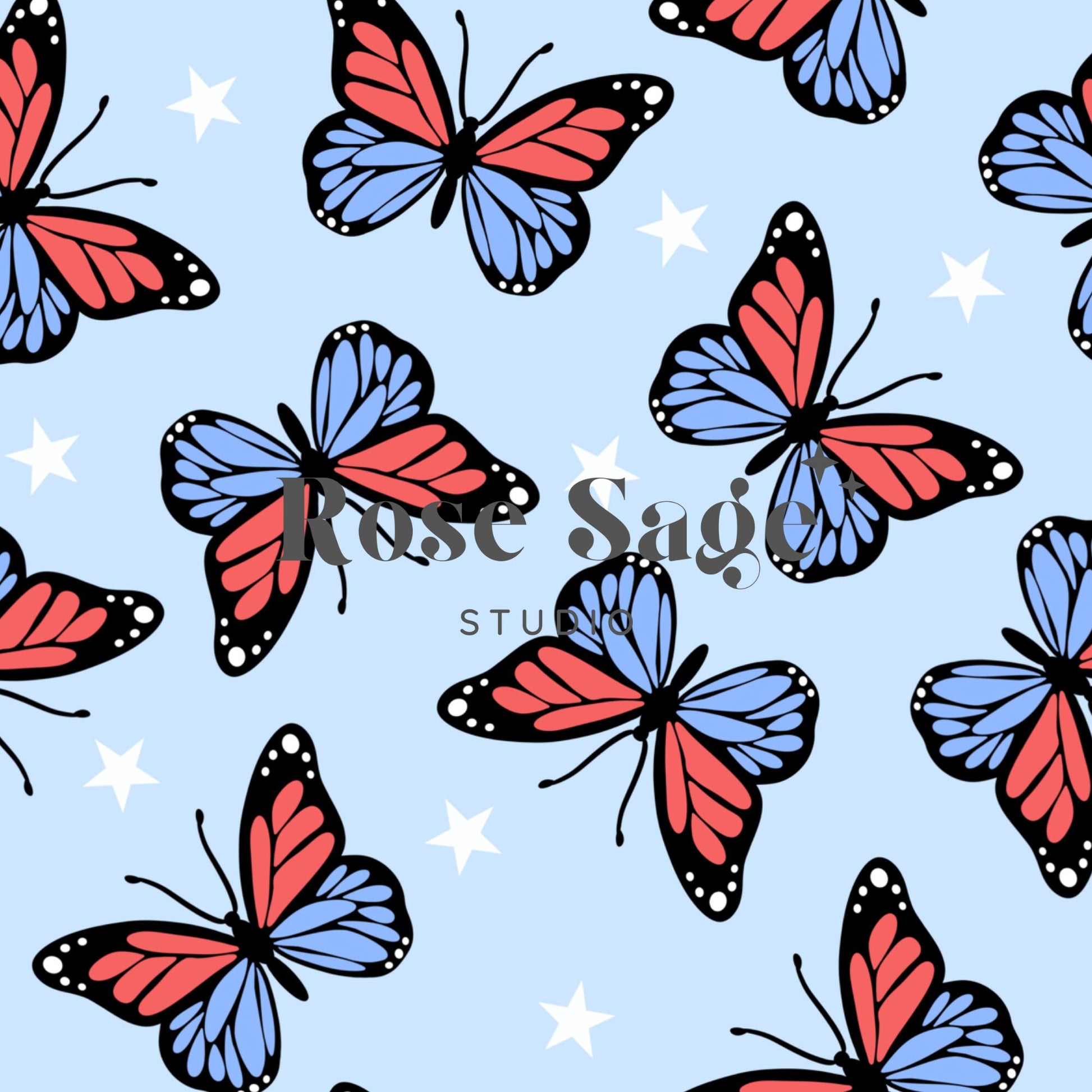 Fourth of July Seamless Pattern, Butterfly 4th of July Seamless File, Girl Summer Seamless Pattern, Patriotic Butterfly Stars Seamless File