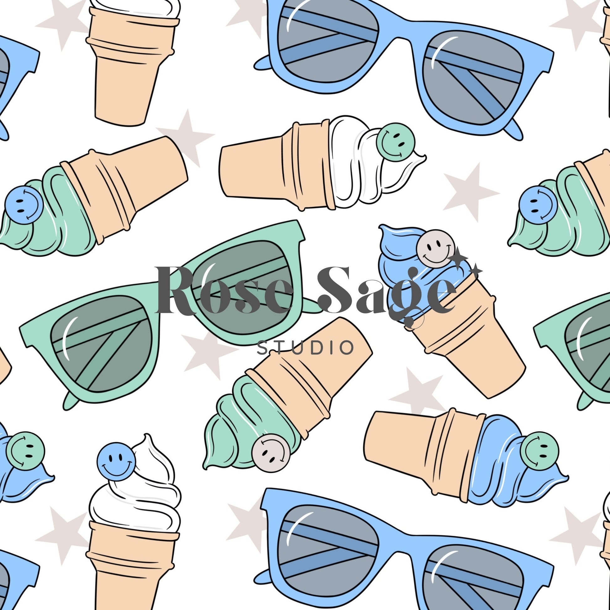 Summer Ice Cream Seamless File, Smile Face Sunglasses Boy Summer Seamless Pattern, Boy Seamless File