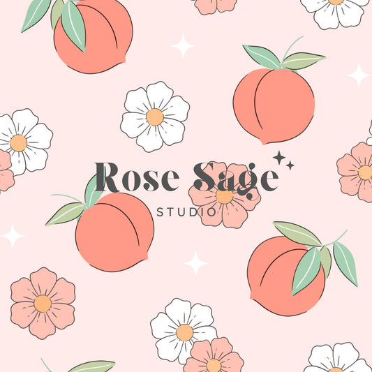 Peach Floral Seamless Pattern, Fruit Flower Summer Seamless File, Girl Seamless Pattern, Girl Summer Seamless File