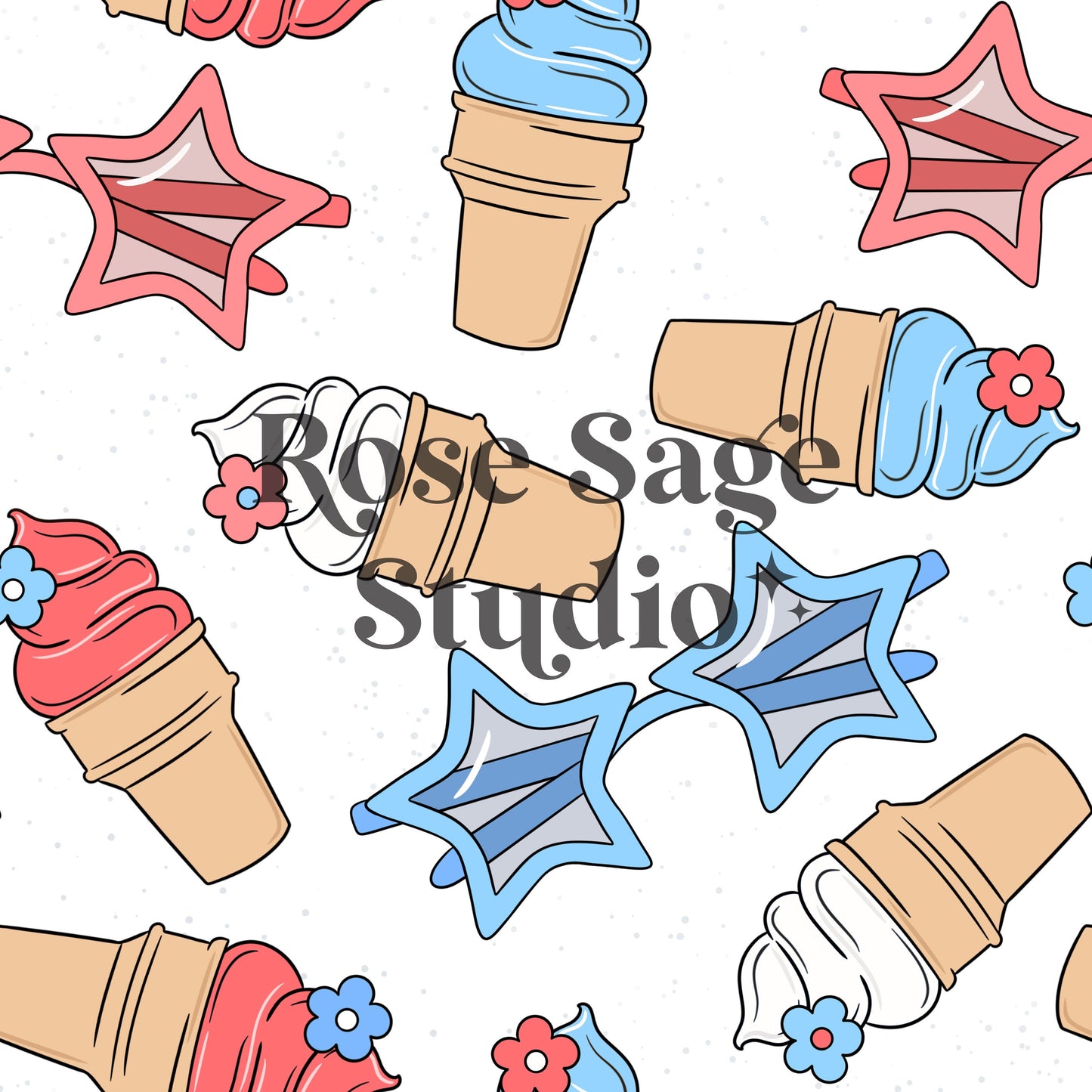 Fourth of July Ice Cream Seamless Pattern, 4th of July Seamless File, Summer Ice Cream Seamless File, Girl 4th of July Pattern