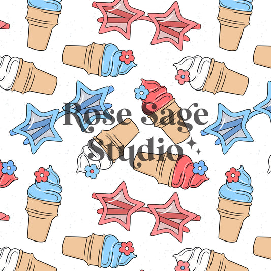 Fourth of July Ice Cream Seamless Pattern, 4th of July Seamless File, Summer Ice Cream Seamless File, Girl 4th of July Pattern